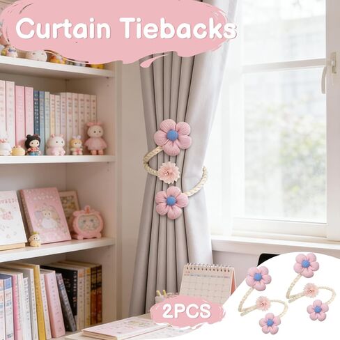 قطعتان من ستائر الزهرة، ستائر بوهو مع سلك قابل للتعديل - ربطات ستائر نافذة أنيقة يمكنك صنعها بنفسك لغرفة المعيشة وغرفة النوم وديكور المزرعة in Kuwait
