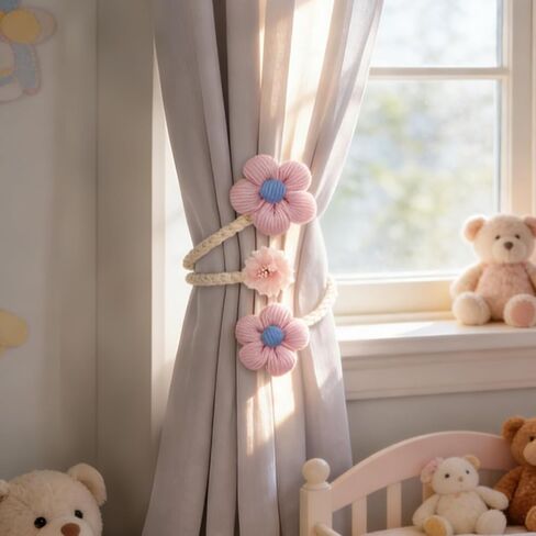 قطعتان من ستائر الزهرة، ستائر بوهو مع سلك قابل للتعديل - ربطات ستائر نافذة أنيقة يمكنك صنعها بنفسك لغرفة المعيشة وغرفة النوم وديكور المزرعة in Kuwait