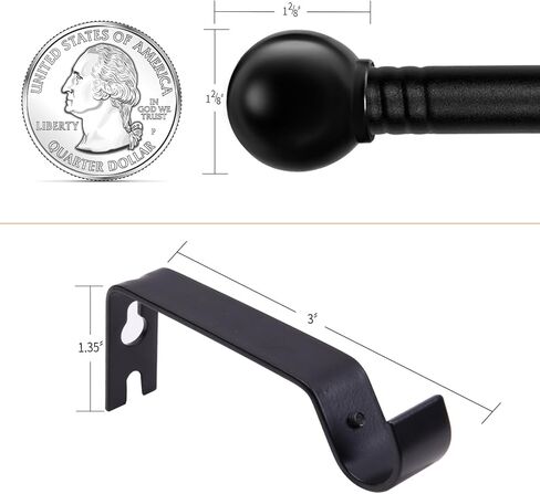 قضبان ستائر سوداء للنوافذ من 48 إلى 84-93 بوصة، قضيب ستائر مزخرف قابل للتعديل عن طريق الربط، مجموعة قضيب ستارة تعتيم صغير مقاس 5/8 بوصة مع دعامات، قضيب ستارة خارجي، أسود غير لامع in Kuwait