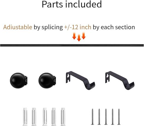 قضبان ستائر سوداء للنوافذ من 48 إلى 84-93 بوصة، قضيب ستائر مزخرف قابل للتعديل عن طريق الربط، مجموعة قضيب ستارة تعتيم صغير مقاس 5/8 بوصة مع دعامات، قضيب ستارة خارجي، أسود غير لامع in Kuwait
