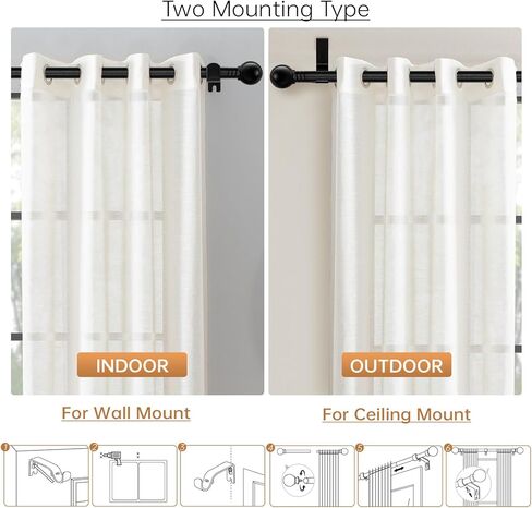 قضبان ستائر سوداء للنوافذ من 48 إلى 84-93 بوصة، قضيب ستائر مزخرف قابل للتعديل عن طريق الربط، مجموعة قضيب ستارة تعتيم صغير مقاس 5/8 بوصة مع دعامات، قضيب ستارة خارجي، أسود غير لامع in Kuwait