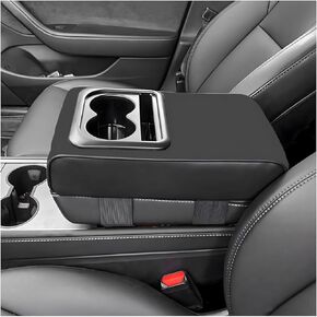 Car Center Console Armrest Pillow, Waterproof Leather Armrest Cushion with Cup Holder & Phone Holder, Memory Foam Arm Rest Box Cover Protector with Storage Bag for Most Cars (Glossy Black) in Kuwait