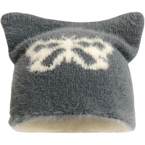 قبعة أذن قطة Y2K، قبعة نسائية كروشيه على شكل نجمة منفوشة غامضة للشتاء بتصميم قوطي جمالي متماسك كاواي إيمو جرونج على شكل جمجمة in Kuwait