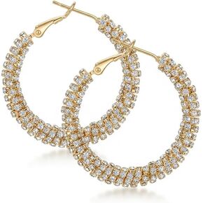 أقراط دائرية كبيرة من الذهب الأنيق بالكامل CZ، مجوهرات عصرية للنساء، أقراط دائرية لامعة فاخرة، مجوهرات راقية للولائم/الحفلات، إكسسوار أزياء متعدد الاستخدامات للاستخدام اليومي/المواعدة in Kuwait