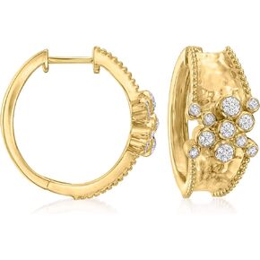 Ross-Simons 0.15 ct. t.w. Diamond Cluster Hammered Hoop Earrings in 18kt Gold Over Sterling in Saudi Arabia
