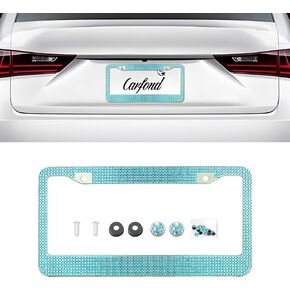 Bling Car License Plate Frame for Women Girls, Sparkly Cute Diamond Car License Plate Frame, Rhinestone Stainless Steel License Plate Cover with Screw Caps, Universal for Most Cars(Pink) in Kuwait