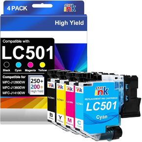 Starink LC501 Ink Cartridges 4 Pack, Replacement for Brother LC501 LC501XL Series LC501 Ink, Works with Brother Work Smart MFC-J1360DW MFCJ1360DW MFC-J1260DW MFC-J1410DW Printers & MFC-J1360DW Ink in Kuwait
