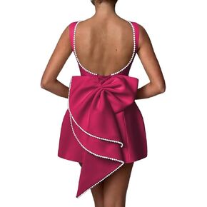 Aoruisen Satin Pearl Homecoming Dresses with Bow Sleeveless Short Cocktail Mini Prom Party Dress for Teens in Saudi Arabia