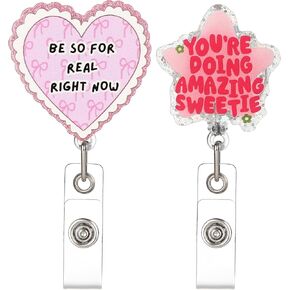 Cute and Funny Nurse Badge Reel 2-Pack with Quotes Such as Be so for Real Right Now and You're Doing Amazing Sweetie, Pink ID Badge Holder Retractable Clip for Women, Nurse Gifts in Saudi Arabia