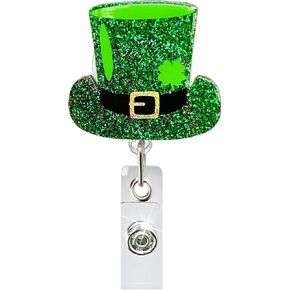 Irish Lucky Clover Badge Reel St Patrick's Day Badge Reels Retractable Acrylic ID Badge Holder Glitter Shamrock Badge Clip St Patricks Day Badge Holders for Nurse Doctor Teacher Student Employee in Kuwait