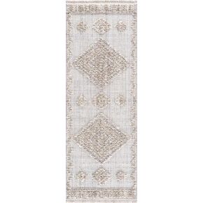 سجادة عداء من BoutiqueRugs Ampusungan Farmhouse عالية ومنخفضة النسيج - سجادة هندسية مغربية بوهو للممر والمطبخ - فحمي وكريمي وخوخ - 2'7" x 7'3" (2x8) in Kuwait