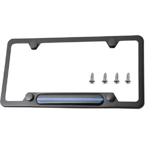 إطار لوحة ترخيص من الفولاذ المقاوم للصدأ LFPartS أسود 4 فتحات للسيارات والشاحنات تظهر دعم الشرطة وضباط إنفاذ القانون (خط أزرق رفيع) in Kuwait