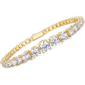Silver 14K Gold Plated Tennis Bracelets for Women Round Cut Graduated Cubic Zirconia Moissanite Bracelet - Lab Diamond Wrist Chain Bracelet Valentines Jewelry for Lover Wife Brides in Kuwait