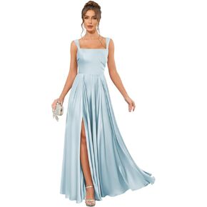 Bridesmaid Dresses Satin Spaghetti Straps Square Neck A-line Long Prom Dress Formal Gowns in Kuwait