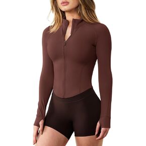 GYM RAINBOW Womens Zip Up Workout Jacket Cropped Slim Fit Athletic Jacket Lightweight Gym Yoga Tops with Thumb Holes(#1 Cinnamon Bark,Medium) in Kuwait