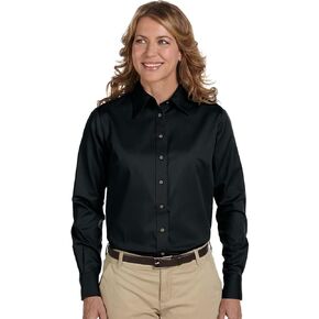 Harriton Ladies' Easy Blend™ Long-Sleeve Twill Shirt with Stain-Release M BLACK in Kuwait