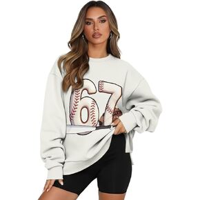 Women Pullover Sweatshirt Long Sleeve Casual Oversized Pullover Tops Soft Crewneck Sweatshirt with Warm Pocket in Saudi Arabia