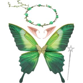 مجموعة أزياء أجنحة الجنية - 4 قطع أجنحة الفراشة الملونة وآذان القزم وتاج الزهرة وعصا الجنية لعيد الهالوين in Kuwait