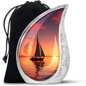 جرة غروب الشمس - جرة حرق كبيرة للرماد البشري للبالغين - ألومنيوم، متعدد الألوان، إبحار غروب الشمس القرمزي، جرة زخرفية in Kuwait