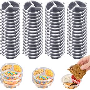 3 Compartment Condiment Containers with Lids Disposable Sauce Cups Small Plastic Snack Containers Portion Cups for Salsa Dips Dressing, 5 oz, 30 Pcs in Kuwait
