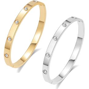 Gold Bracelets for Women Love Bangle Cubic Zirconia Stainless Steel Bracelet Jewelry Non Tarnish Jewelry with Sparkling Crystal Birthday Gift for women. in Saudi Arabia