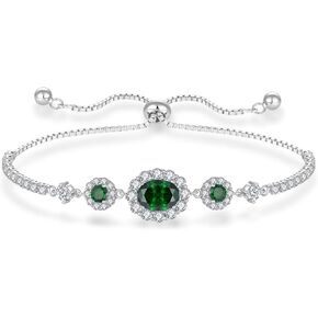 925 Sterling Silver Birthstone Bracelets for Women, Adjustable Halo Cubic Zirconia CZ Bracelet Anniversary Birthday Jewerly for Mom Wife in Kuwait