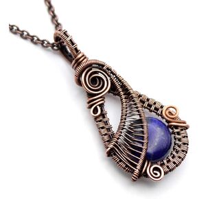 Pillar of Salt Studio Handcrafted Lapis Lazuli Gemstone Pendant Copper Woven Wire Necklace (22" Chain) in Kuwait