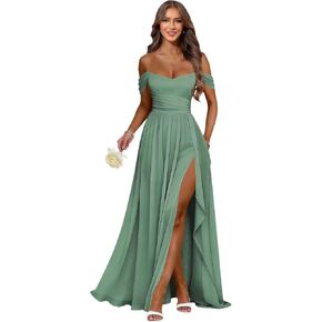 Bridesmaid Dresses for Women with Slit Off The Shoulder Pleated Ruffle Long Formal Evening Dress in Saudi Arabia