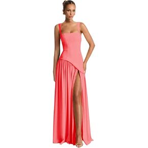 Women's Satin Bridesmaid Dresses with Slit Square Neck Long Formal Corset Dress Evening Gown in Kuwait