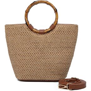 حقيبة يد صغيرة من الخيزران بمقبض من الخيزران، محفظة صيفية للشاطئ للنساء، حقائب يد بمقبض علوي للعطلات in Kuwait