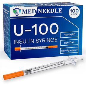 Insulin Syringe U-100 | 1cc Syringe with 31G 5/16" (8mm) Needle, Pack of 25 in Kuwait