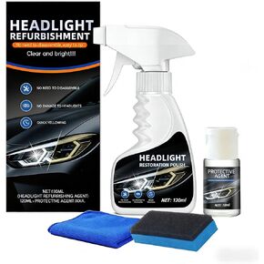 مجموعة ترميم المصابيح الأمامية الأكثر سطوعًا 10 مرات - منظف ومانع تسرب للمصابيح الأمامية من الدرجة الاحترافية، يعمل على إصلاح العدسات الغائمة الصفراء إلى الكريستال الشفاف في 5 دقائق، ملحقات السيارة ومستلزمات تنظيف السيارة من أجل سلامة القيادة الليلية in Kuwait