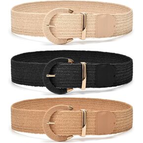 حزام ياوبينغ المنسوج من القش 3 قطع للسيدات، حزام بوهو مرن للخصر مضفر للفستان in Kuwait