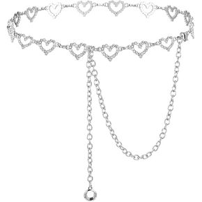 Abien Waist Chain Belt for Women Heart Rhinestone Chain Belt Gold Silver Body Chain Metal Belly Chain for Dresses Jeans in Kuwait
