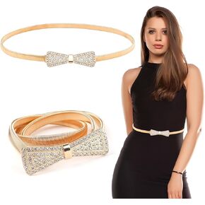 Women's Skinny Metal Waist Belt,Elastic Rhinestone Chain Belt for Dresses,Adjustable Shiny Waistband for Wedding in Kuwait