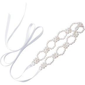 حزام الزفاف اللؤلؤي وشاح الزفاف، وشاح مطرز يدويًا للعروس، وصيفة العروس، فستان فتاة الزهور in Kuwait