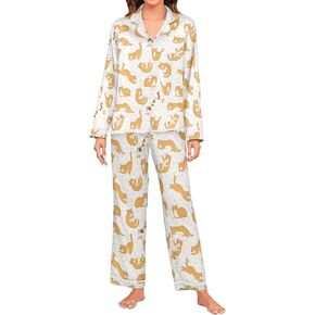 Women's Pajama Set Long Sleeve Sleepwear Soft Satin Pjs Lounge Sets with Pockets S-XXL in Kuwait