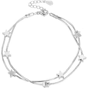 نجوم سحر سوار للنساء، نجوم فضية سلسلة مزدوجة سوار مطرز نجمة الحد الأدنى أساور السماوية الكاحل أساور لذيذ سلسلة هدايا مجوهرات بسيطة للنساء المراهقات in Kuwait