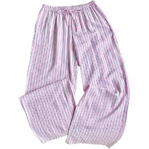 MakeMeChic Women's Striped Straight Leg Pants Drawstring Elastic Waist Baggy Trousers in Kuwait