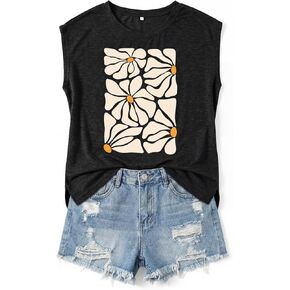 Graphic Tees for Women Summer Boho Print Vintage Tunic Top Crewneck Cap Sleeve Side Split Tops Floral Vacation Beach Shirts in Kuwait