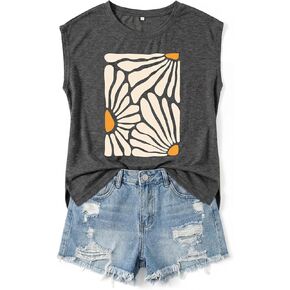 جرافيك تي شيرت للنساء الصيف بوهو طباعة خمر سترة علوية Crewneck كم كاب الجانب سبليت القمم الأزهار عطلة الشاطئ قمصان in Kuwait