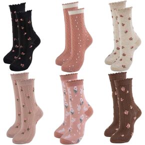 6 أزواج لطيف الأزهار كشكش طاقم الجوارب النساء ، زهرة مكشكش الكاحل الجوارب تنفس القطن الخس خمر نمط جوارب بأشكال مضحكة الولايات المتحدة 5-10 in Kuwait