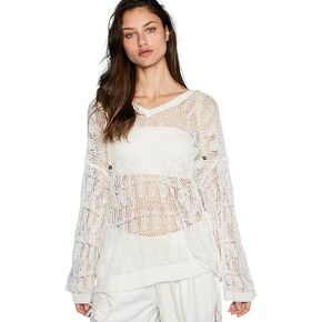 سترة POL كروشيه متماسكة، كم طويل، أبيض، نمط غرزة مفتوحة in Kuwait