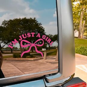 I'm Just A Girl Car Decal, Coquette Bow Cute Girly Motivational Inspirational Decals, Vinyl Waterproof 8 inch Bumper Sticker for Trucks Window, Car Accessories Decorations Gifts for Friend Mom Dad in Kuwait