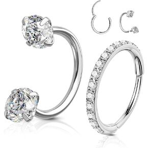 2PCS Nose Rings Hoops 18G Double Gem Horseshoe Nose Ring for Women Surgical Steel Hypoallergenic Septum Hoop Nostril Rings for Earring Daith Helix Rook Labret Lip Piercing Jewelry 8mm in Kuwait