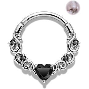 Jewseen Shiny Heart Zircon Septum Clicker Cartilage Nose Ring 316l Surgical Steel 16G Piercing Jewelry in Kuwait