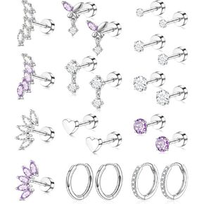 الغضروف محارة اللولب الزنمة ثقب المجوهرات الجراحية الفولاذ المقاوم للصدأ طقم من الحلقان أقراط مسطحة الظهر للنساء هيبوالرجينيك in Kuwait