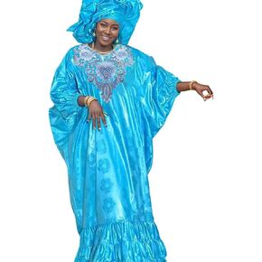 Generic فستان بازان أزرق للنساء لحفلات الزفاف التقليدية الأفريقية للفتيات فساتين طويلة غنية Dashiki Robe Clothing بلوزة وتنورة أنقرة ملابس فستان طويل in Kuwait