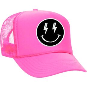 Lightning Bolt Smile Face Patch Trucker Hat (Multiple Colors) in Saudi Arabia