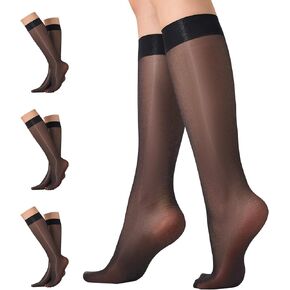 3 Pairs Shiny Knee High Stockings for Women 40 Denier Glossy Nylon Trouser Socks in Kuwait